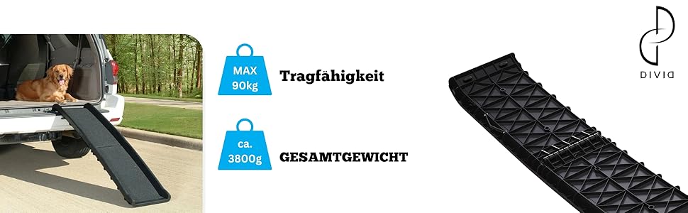 DIVID® Рампа для собак, складана, для автомобіля, до 90 кг, неслизька, для собак та котів