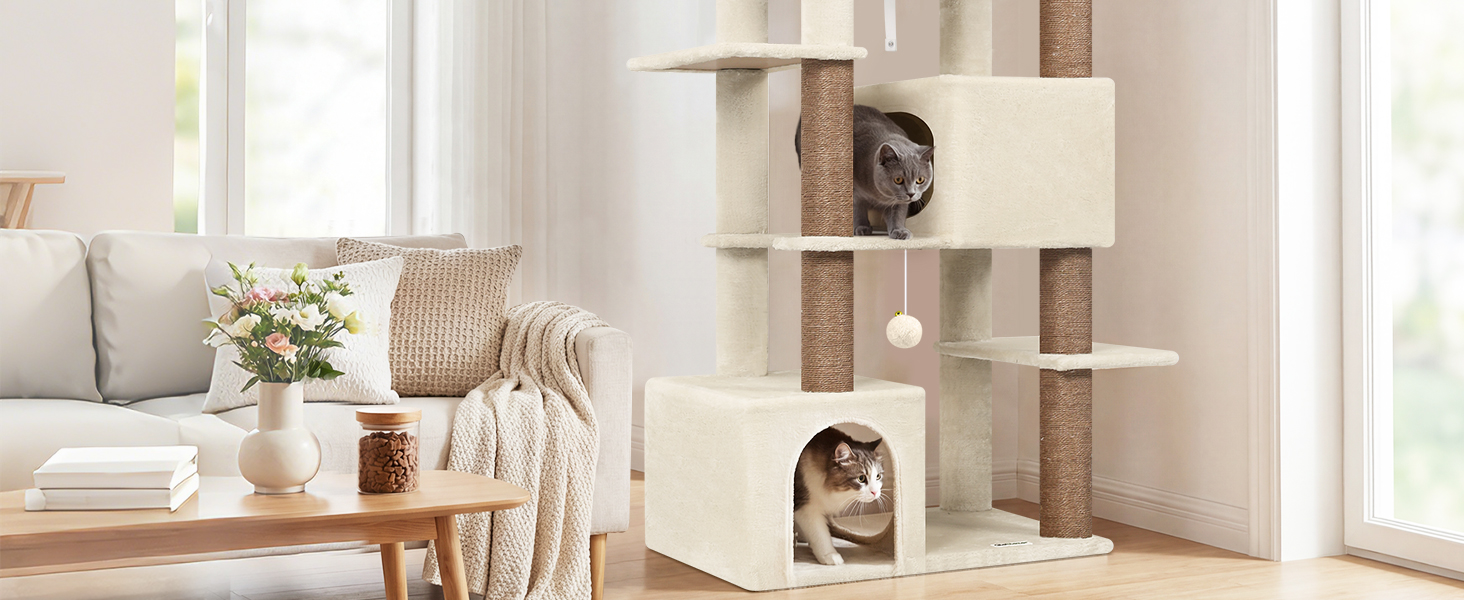 Комплекс для котів Globlazer Beige XXL (203 см) для 4-6 великих котів: будиночок, платформа, іграшки
