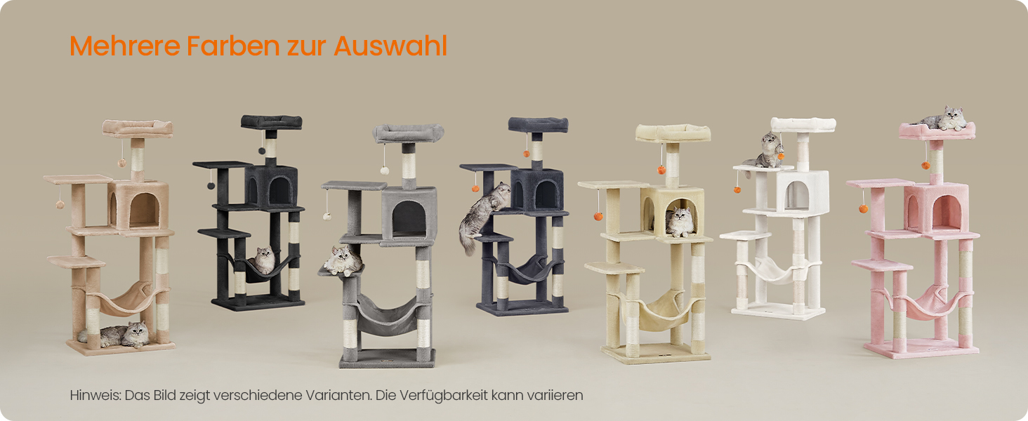 Дім-кіготник для котів Feandrea, 143 см, з 4 стовпчиками для шліфування, 2 платформами, гамаком, печерею, сірий, PCT161G01 L (55 x 45 x 143 см)