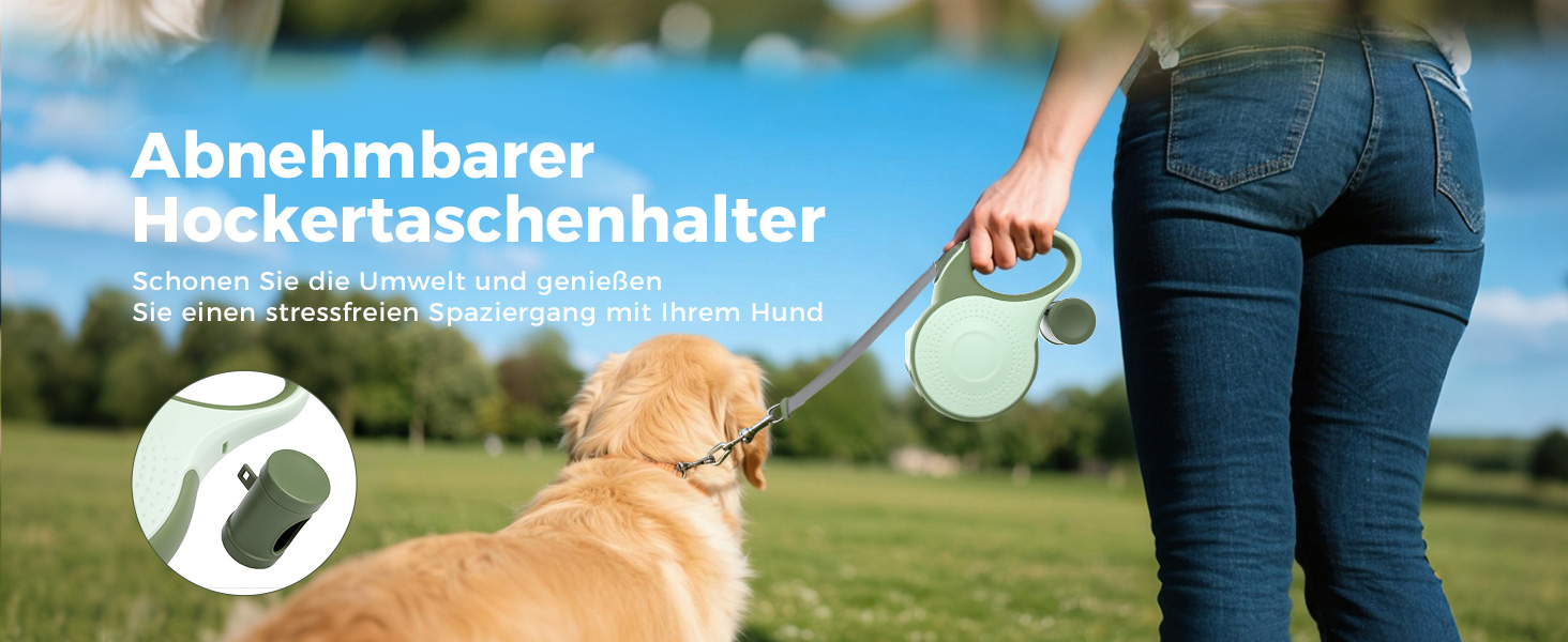 Рулетка для собак BMaobbo 8м, міцна сталева лебідка, тримач для відходів, антизаплутування, швидке гальмування, для собак до 50кг, для тренувань, лісу, пляжу