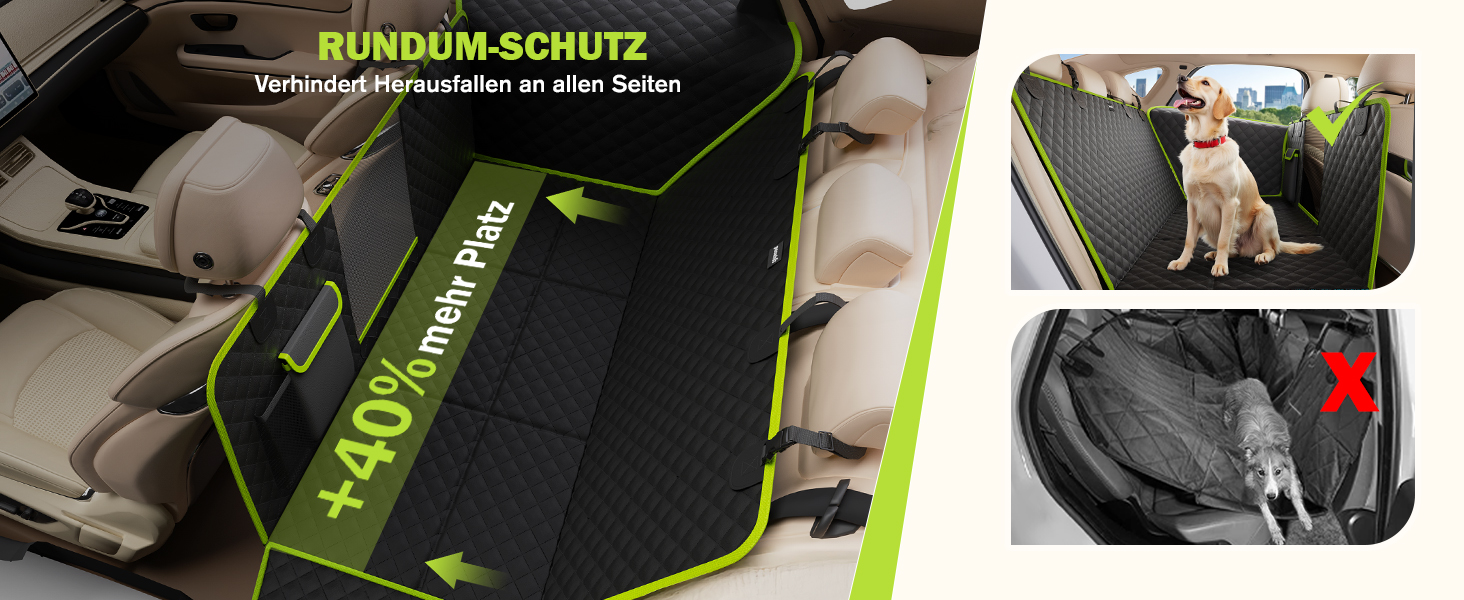 Плед для собак у машину Pecute з жорсткою основою, 136x60 см, захист сидіння, водовідштовхуючий, анти-царапин, для собак до 150 кг, чорний з зеленим кантом