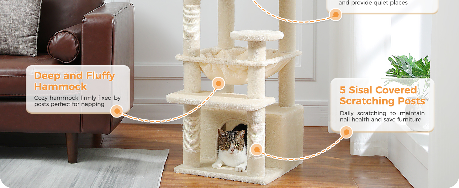 PAWZ Road Драбина для котів велика, 184 см, 7 стовпчиків, велика платформа, кошики, для дому