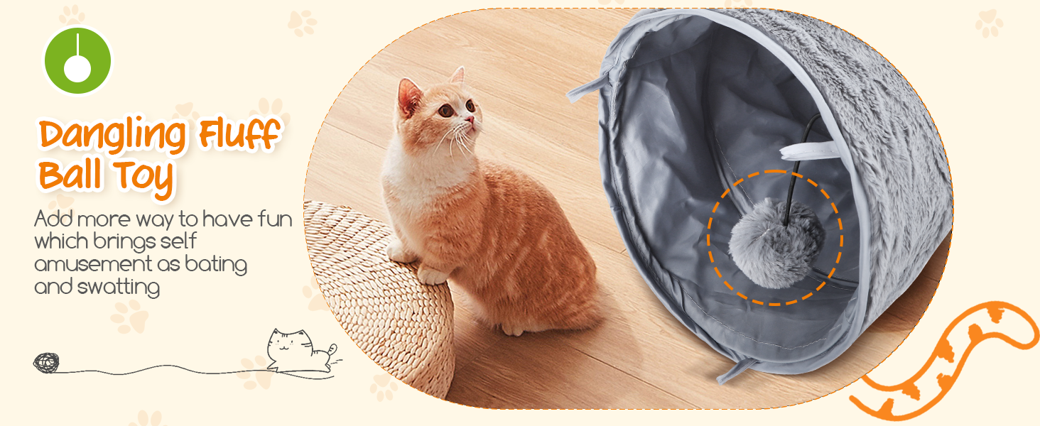 Туннель для котів Nobleza, 3-ходовий, розкладний, з іграшкою-м'ячиком, сірий (D25*L108cm)