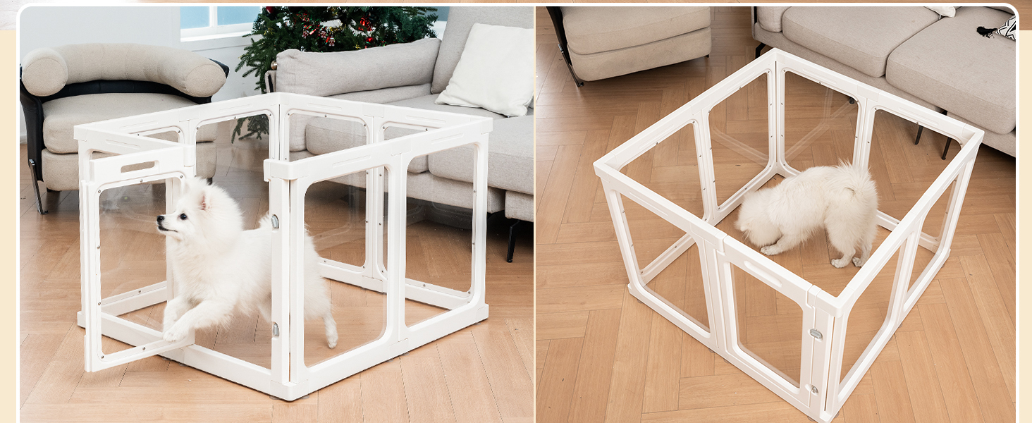 Акриловий вольєр для цуценят, 60 см, прозорий захист для собак, портативний міцний вольєр для собак маленьких та середніх порід, для використання в приміщенні та на вулиці, панелі білого кольору (8 шт.)