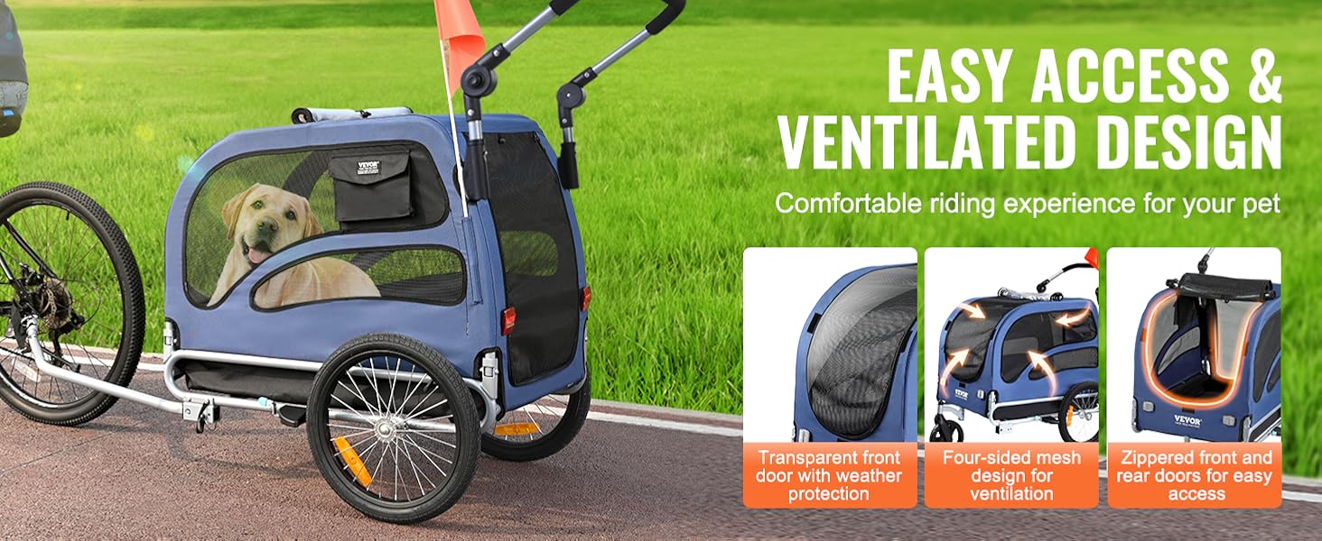 Фургон для собак VEVOR 45 кг 2-в-1: велосипедний/дитячий, сталь + Oxford 600D, синій