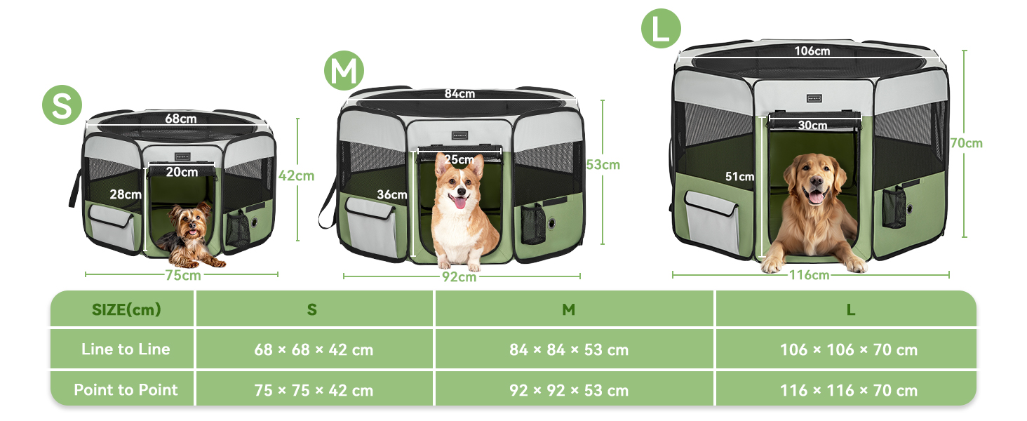 PETSFIT Розкладний вольєр для цуценят та дрібних тварин, вольєр для собак та котів, з водонепроникним дном, Pop-up система, захист від гризучих, 92 x 84 x 53 см (Сірий/Зелений)