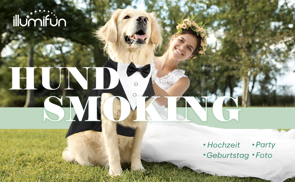 Елегантний костюм для собак Illumifun з краваткою та банданою, комплект для святкування, смокінг, жилет, сорочка, костюм для домашніх тварин знімний комірець (M)