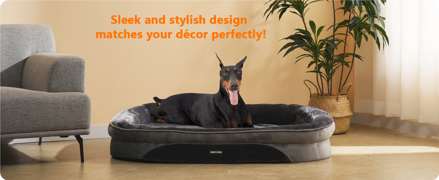 Ортопедичне ліжко для собак, собаче ліжко-софа з валиком для шиї, кошик для собак з неслизьким дном, знімне та пральне, для великих собак, 122 x 90 x 19 см, темно-сірий
