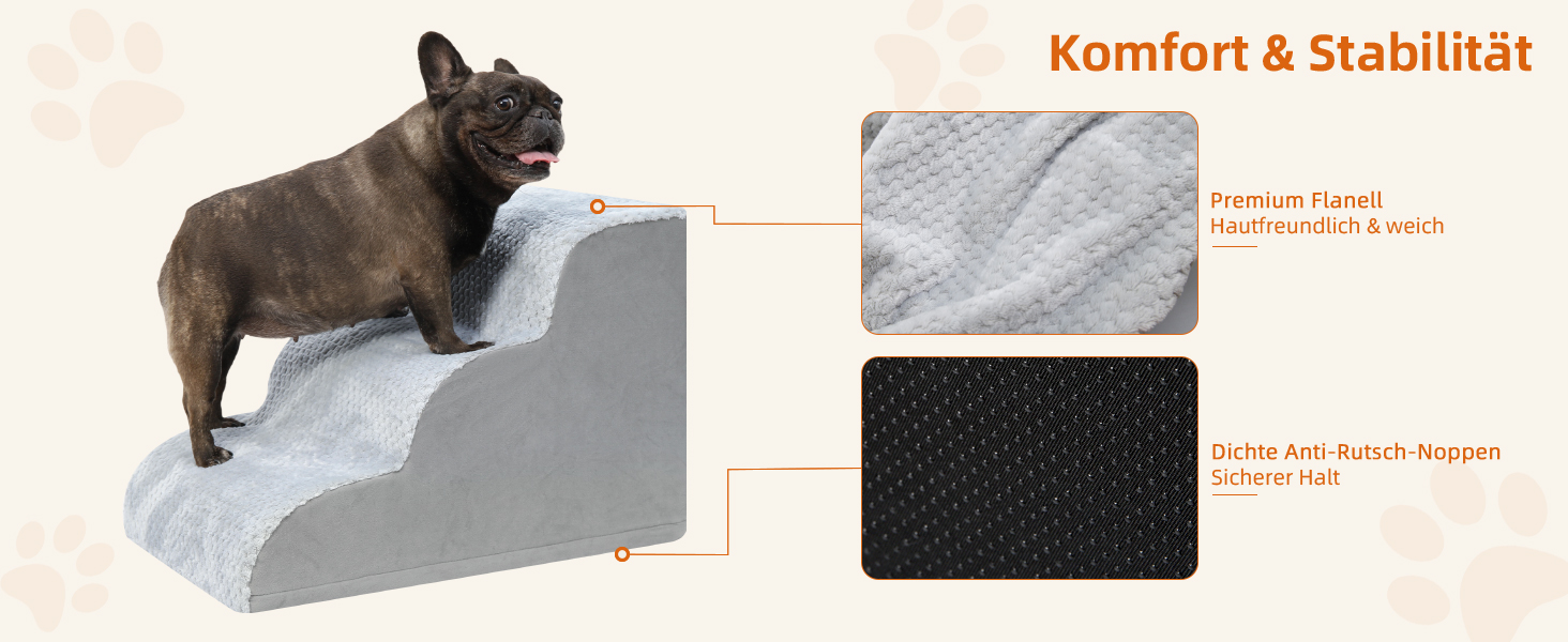 Східці для собак KSIIA, 3 сходинки, 40 см, сірі. Ідеально для маленьких собак та котів, підходить для ліжка, дивану, софи та авто. Розміри: 40x57x40 см