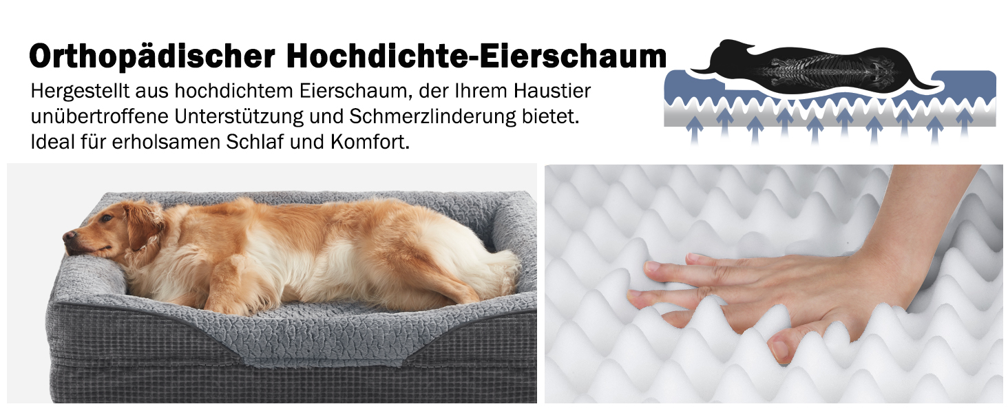 Ортопедичне ліжко для собак середніх та великих порід FURTIME, 89x64x18 см, сірий колір. Знімний та миючий кошик для собак з Memory Foam, з високим бортиком та антиковзким покриттям.