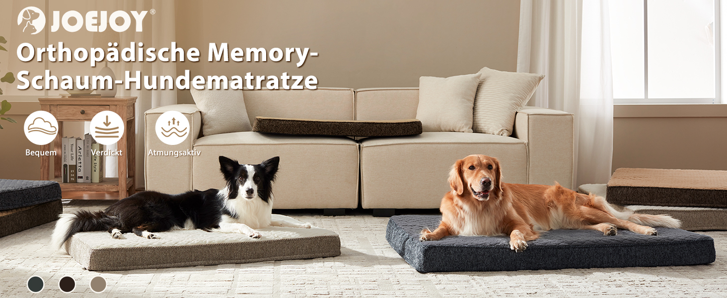 Ортопедичне ліжко для собак JOEJOY, 61x43x9 см, сіре - м'яке, з неслизьким дном