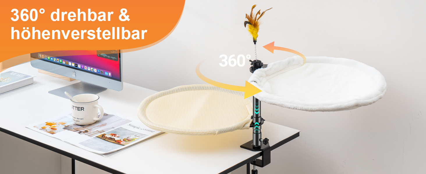 Крісло-гамак для котів Uross - 360° обертання, регульована висота, м'яка лежанка з 2 знімними чохлами, для дому та офісу, цілорічне використання (двошарове, бежеве)