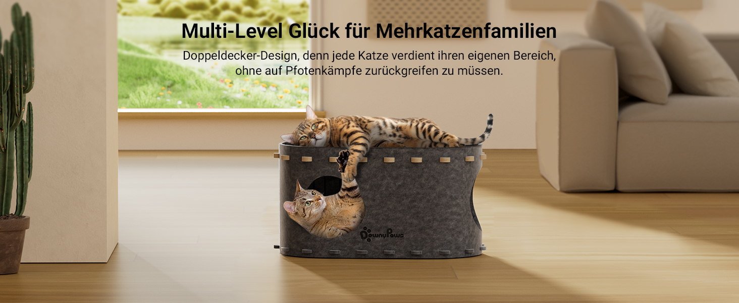 Кігтеточка-будиночок для котів DownyPaws з фетру, 2-ярусна, 50 x 33 x 50 см, сірий (1 шт.)