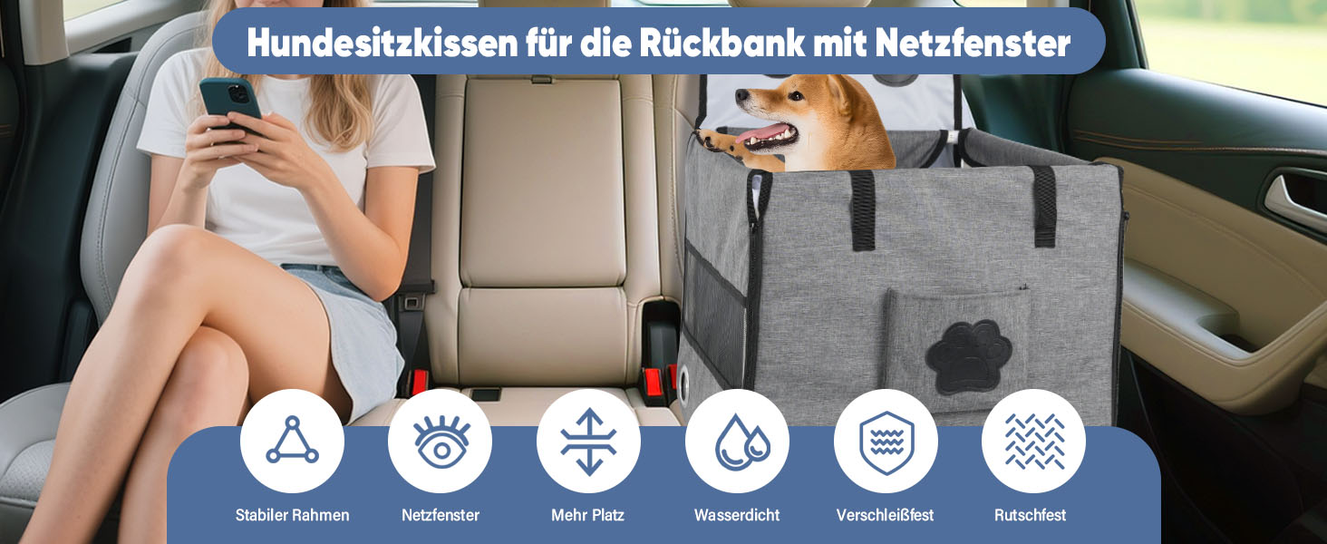 Автокрісло для собак 44x40x40 см – міцне автокрісло з ременем безпеки та сіткою – складний собачий кошик для заднього сидіння авто для маленьких та середніх собак, водонепроникне та зручне