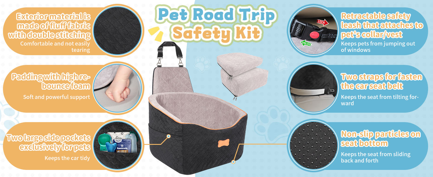 Автокрісло для собак COCASES - зручний кошик для собак малих та середніх порід, регульована висота, з безпечним ременем, знімний та миючий чохол