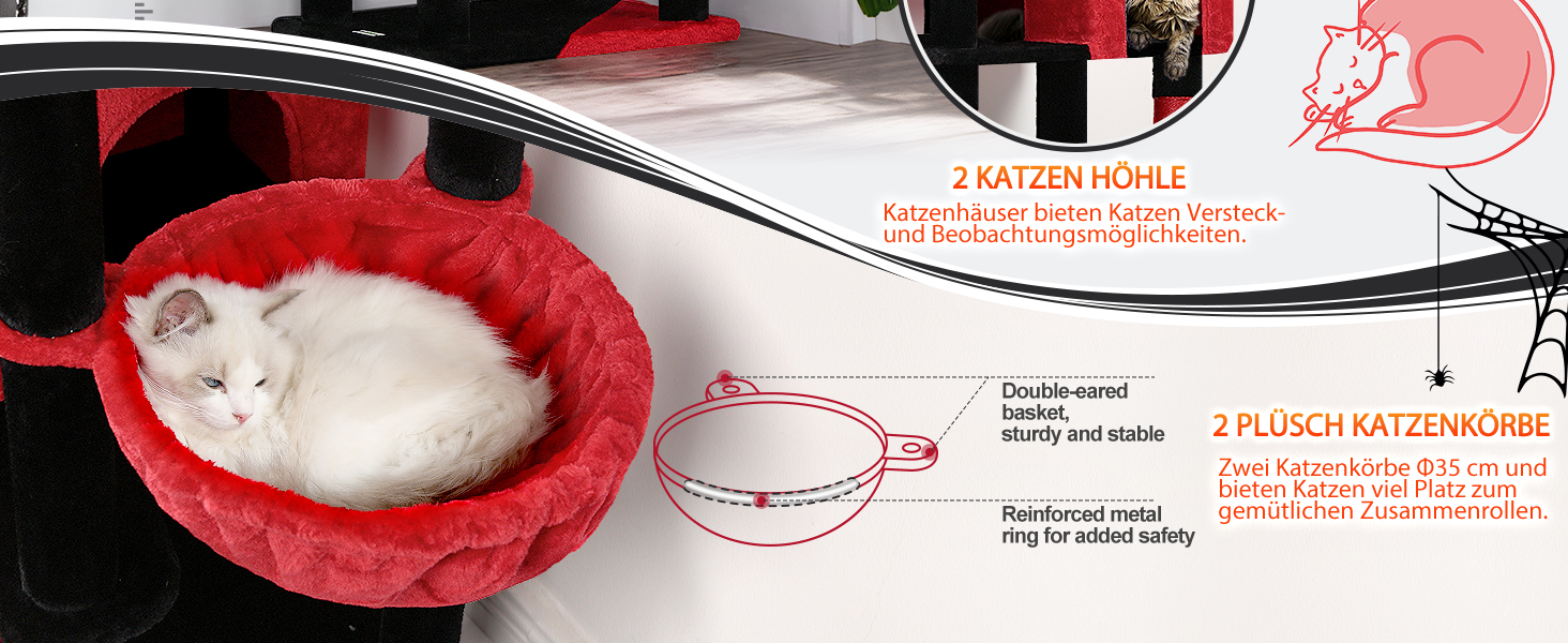 Драбина-будинок для котів Globlazer XXL 209 см з 3 сидіннями, 2 будиночками, 2 кошиками та великою платформою. Стабільна, для 3-5 котів.