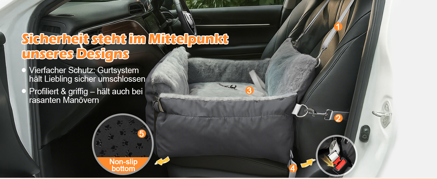 Автокрісло для собак 3-в-1 з розкладним ліжком – переносна автолюлька для маленьких собак, з м'яким матрацом, для переднього або заднього сидіння, внутрішнє та зовнішнє використання (02-Сірий)