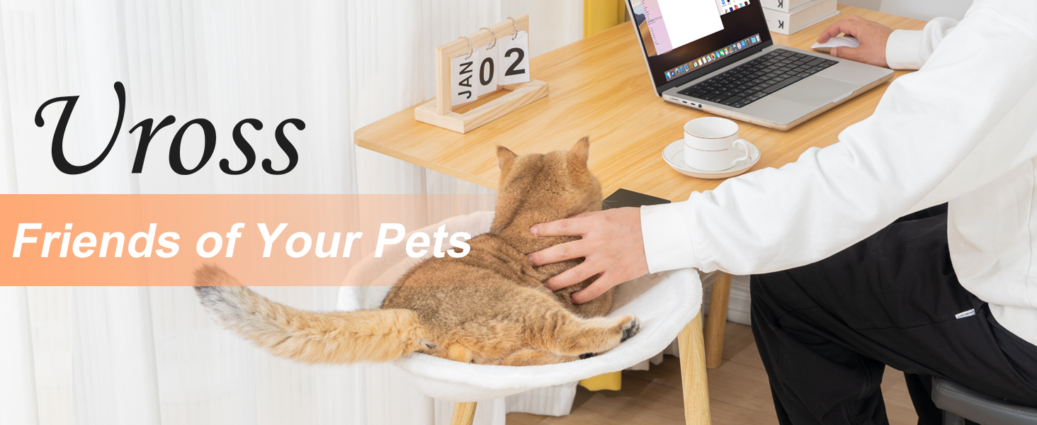 Крісло-гамак для кота Uross на стіл - 360° обертання та регулювання висоти, м'яке ліжко для кота з 2 знімними чохлами, місце для сну для дому, офісу, цілорічне використання (Бежевий)