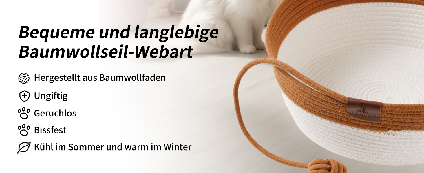 Ручне ткане ліжко для котів Maisly з бавовняного шнура, дихаюче та стійке до подряпин, складане гніздо для котів, універсальний кошик для домашніх тварин з іграшкою для котів та маленьких собак до 10 кг