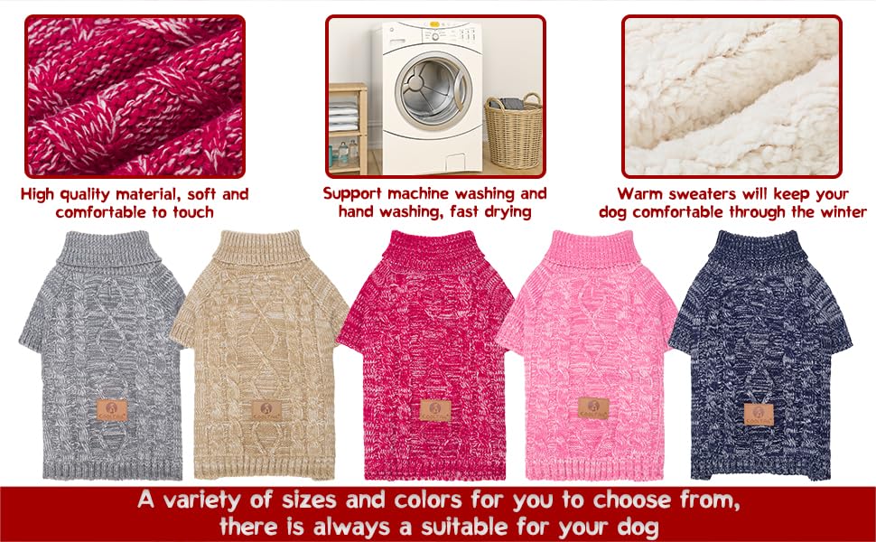 KOOLTAIL Пуловер з коміром-стойкою для собак, теплий зимовий одяг, розмір S (L, червоний)