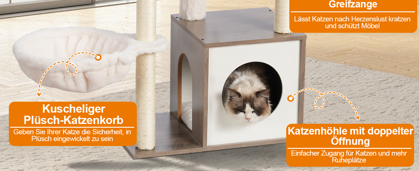 Дряпка для котів Heybly з платформою 30x50 см, когтеточка з будиночком та сизалевими стовпчиками, стабільна та безпечна для кошенят та середніх котів, колір: сіро-коричневий HCT007SSR (Greige)