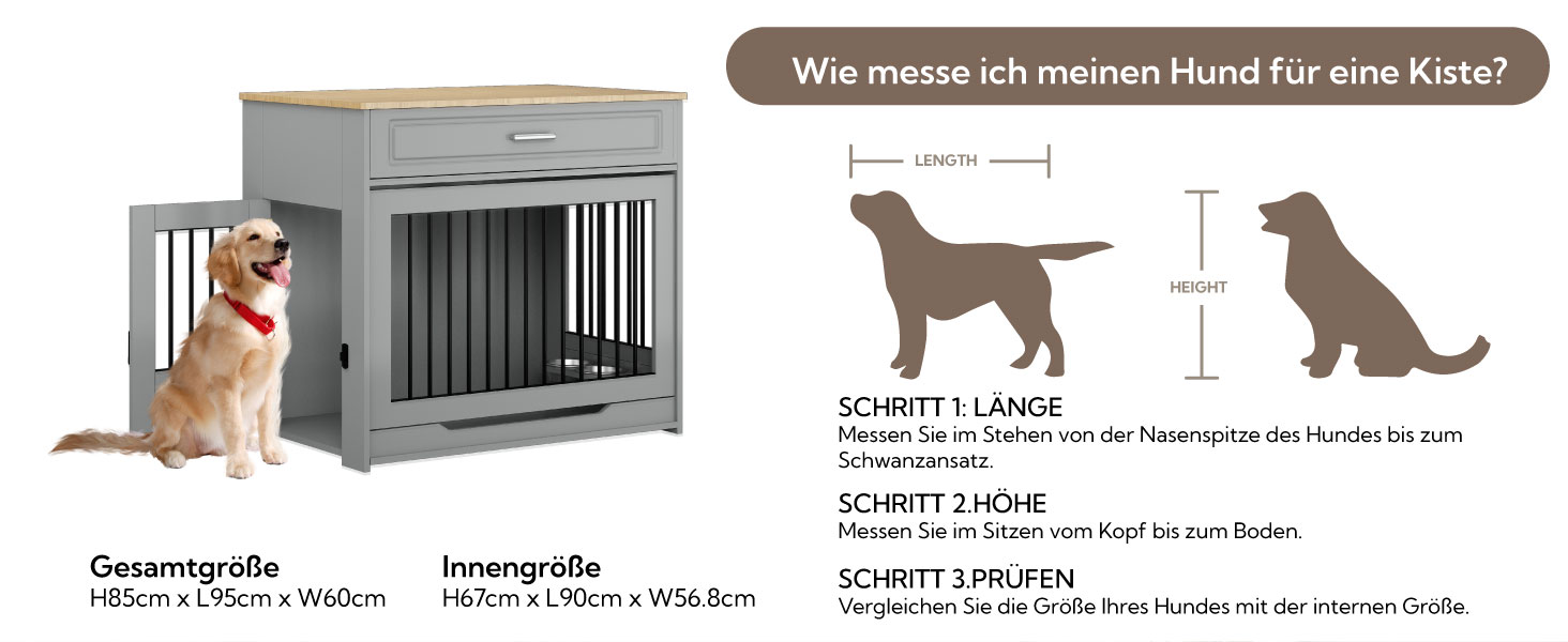 DAWNYIELD Клітка для собак, меблі, дерев'яна з відкидною дверцятами та шухлядою, стиль меблів, внутрішній вольєр для собак, стіл з поворотним миском на 360°, білий колір, біла розсувна дверцята (сіра розсувна дверцята)