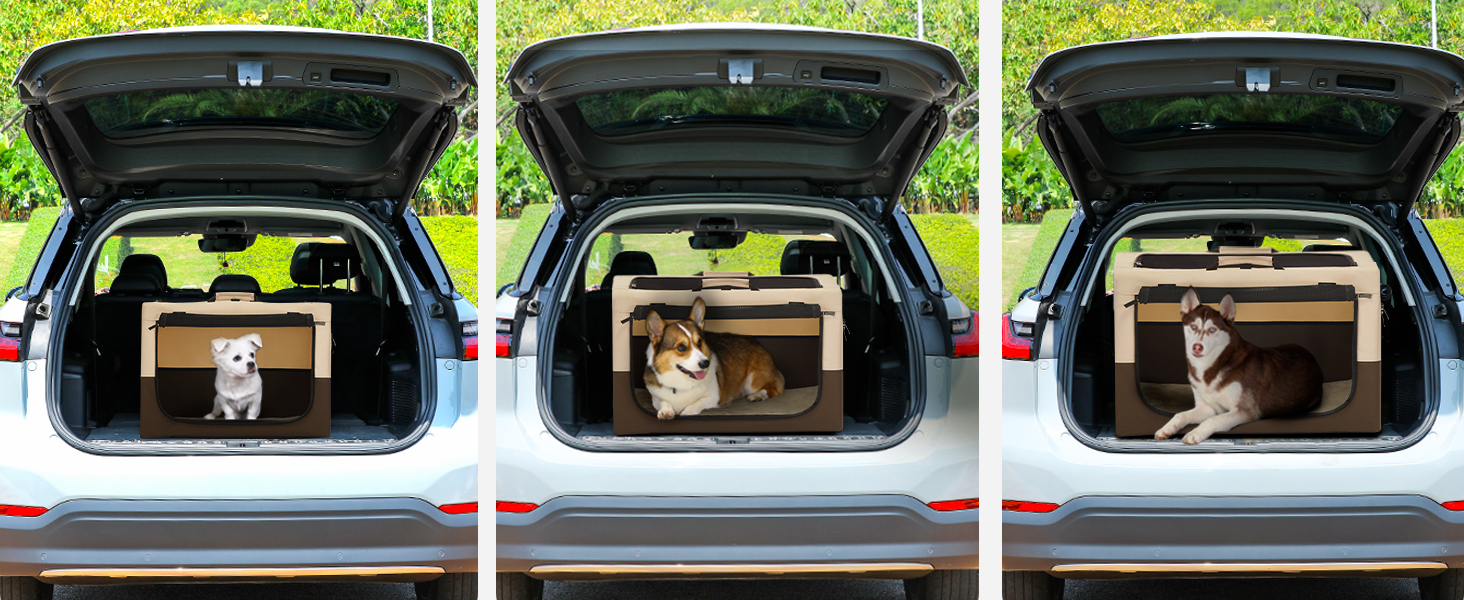 Складаний контейнер Petsfit для великих собак, домашній транспортний бокс, регульований дизайн, сітчасті вікна, розмір L (76×50×49 см), колір кава