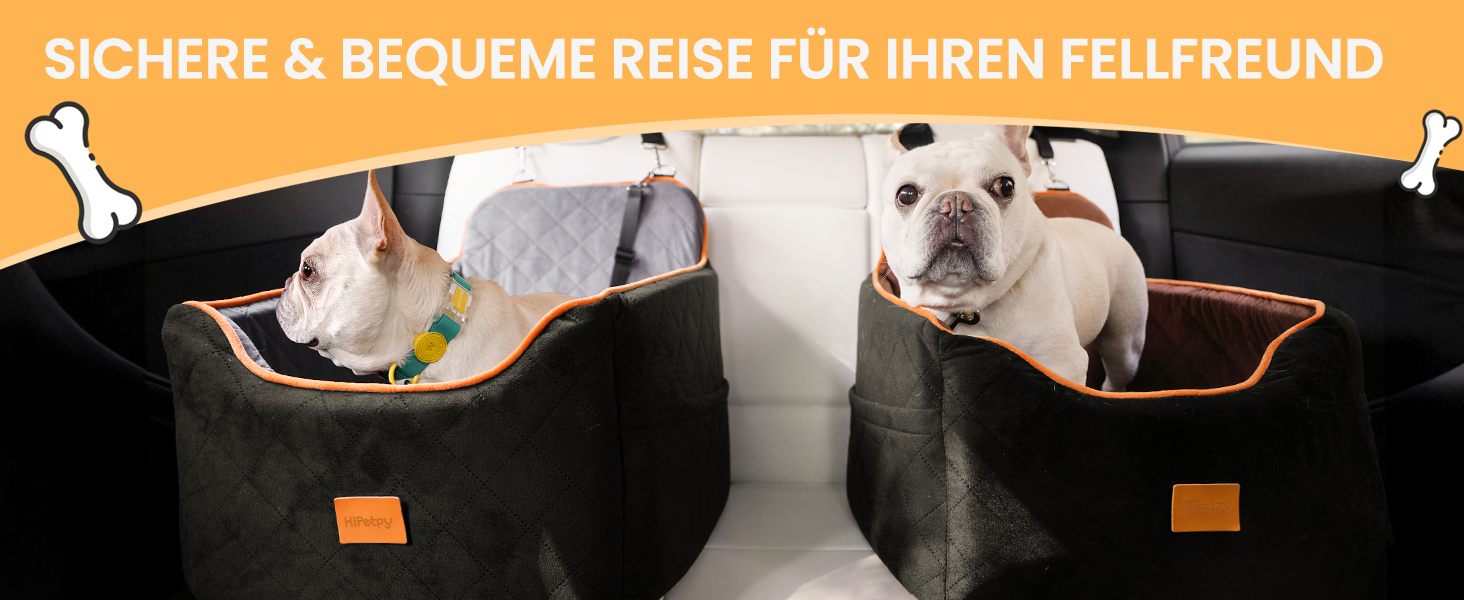 Автокрісло для собак HiPetpy – зручне автоліжко з підстилкою та подушкою для собак до 14 кг, з безпечним ременем, неслизьке автоліжко з кишенями для зберігання (сірий)