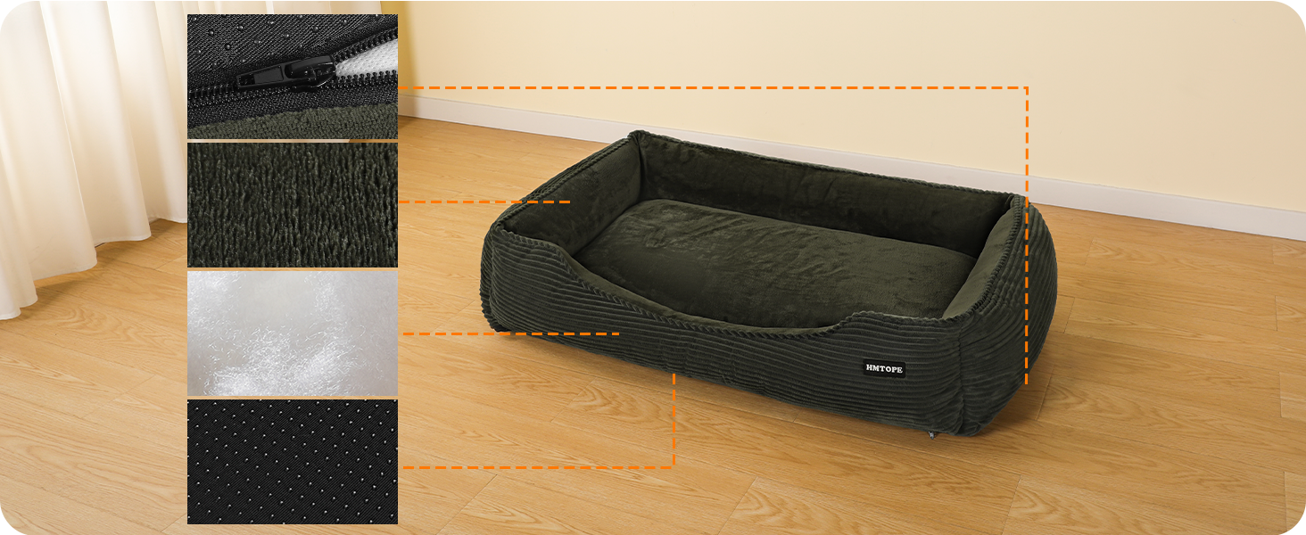 Килимок для собак, лежанка для собак з тканини Cord, S/M/L, неслизький, знімний та пральний, м'який та дихаючий, 110 x 85 x 27 см (L 90 x B 75 x H 25 см, оливковий)