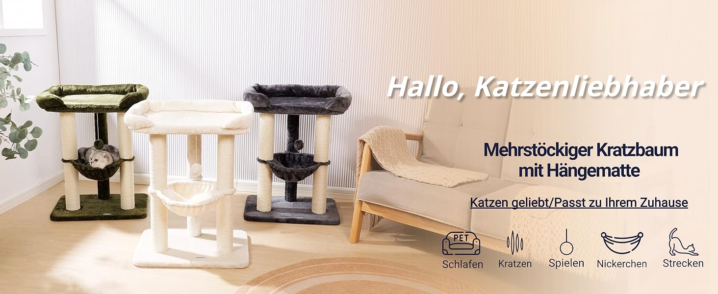 Драбина-кіготь для котів Happi N Pets 71 см, сірий. Стабільна драбина-кіготь з великим ліжком та гамаком, оббивка з сизалю. Знімний чохол.