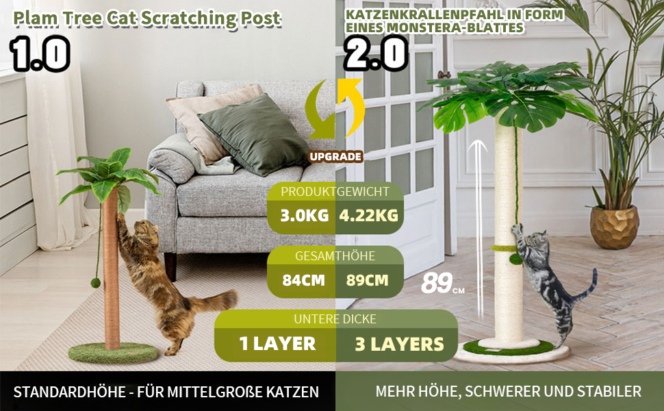 Котяча кігтеточка Meowoou з м'ячиком та стовпчиком 89 см з сизалевого мотузка. Кігтеточка-стовпчик для котів усіх вікових груп OTurtleLeafTree