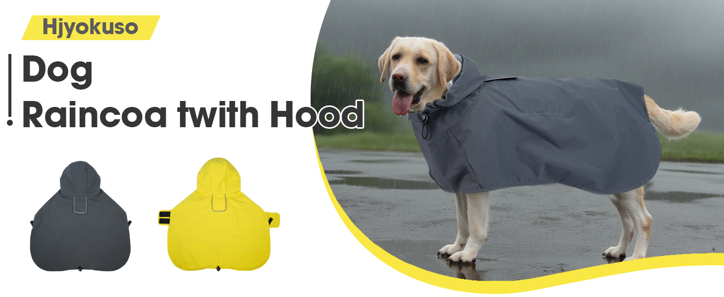 Жовтий дощовик для собак M, водонепроникний дощовик з капюшоном, світловідбиваючі елементи, регульований, з петельками для ніг та отвором для повідка, для собак маленьких, середніх та великих порід
