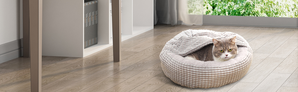 Кругла лежанка для собак та котів з капюшоном, 50х50х22 см, сіра