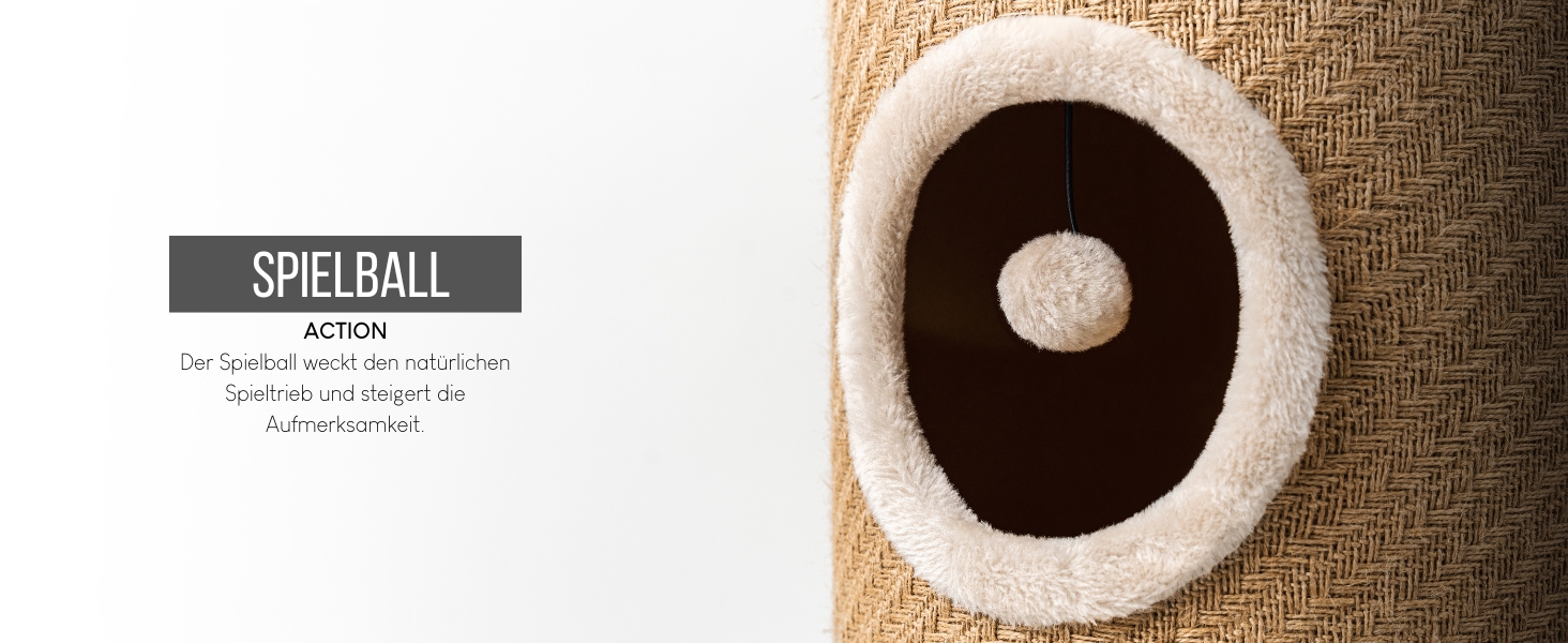 Котячий когтетоп Lionto з сизалю з іграшковим м'ячиком та плюшевим обідком, висота 50 см. Стабільний когтетоп для кошенят та дорослих котів, ідеальний догляд за кігтями та розваги, багато місць для хованнів, діаметр 36 см, висота 50 см (джут, висота 70 см)