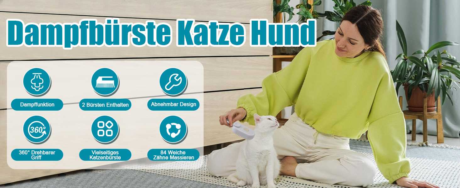 Парова щітка для котів та собак, 2 шт. з розпилювачем, для короткої та довгої шерсті, видалення шерсті, догляд (біла)