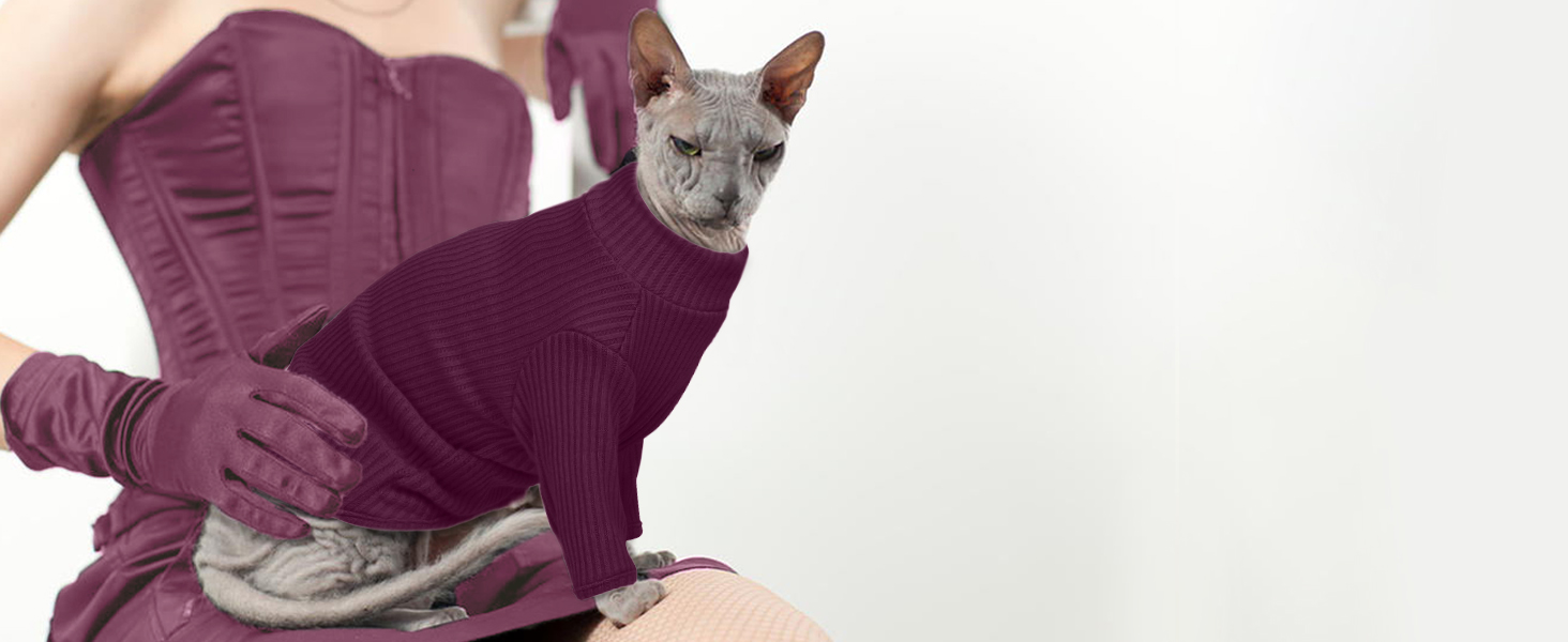 Теплий жилет для безшерстних котів з коміром-гетром, дихаючий, милий одяг для кошенят, теплий костюм для Sphynx, Cornish Rex, Devon Rex, Peterbald (XS, фіолетовий)