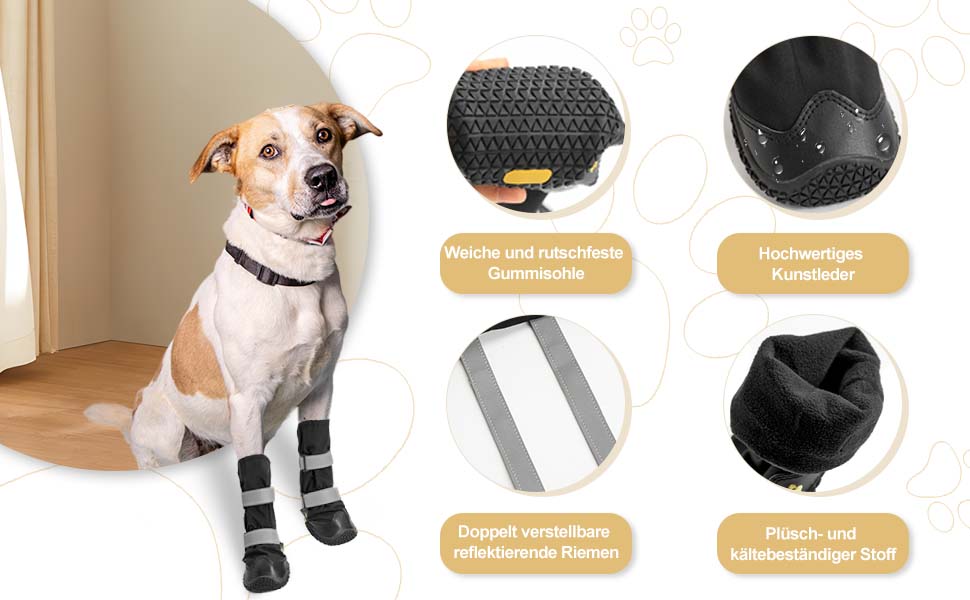Водонепроникні собачі чоботи з неслизькою підошвою та світловідбиваючими смугами. Чоботи для собак з міцної шкіри та гумової підошви, захист лап для собак маленьких, середніх та великих порід. 4 шт. (Розмір L, Чорний)