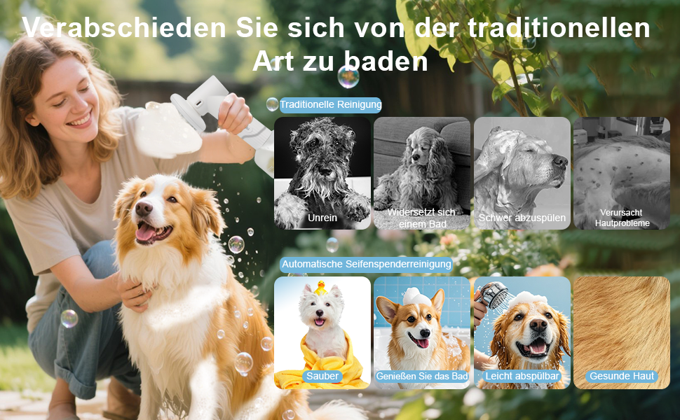 Електричний диспенсер пінки для миття собак з щіткою. М'яка щітка, масаж та грумінг. Регульовані режими пінки/спрею. Бездротовий диспенсер миючого засобу для собак з короткою та довгою шерстю. (Білий)