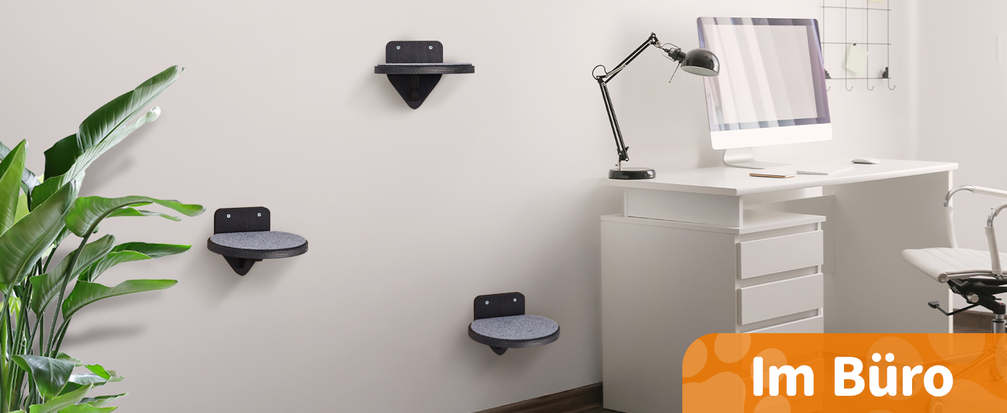 Кліматична стіна для котів XXL з берези | Набір з 3 сходинок з дряпальною поверхнею | Сходи для котів на стіну | Сітка для лазіння котів (Темний колір)