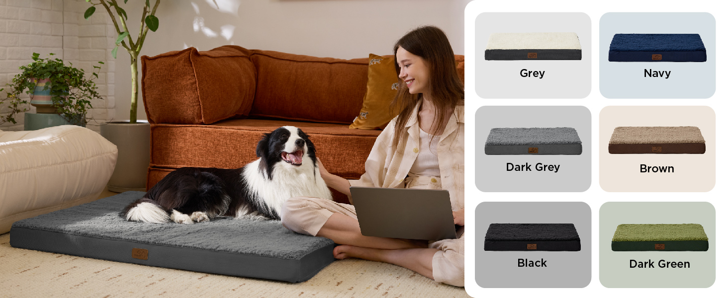 Ортопедичне ліжко для собак BEDSURE - великі породи, 91x69x8 см, м'яке, миється, сіре