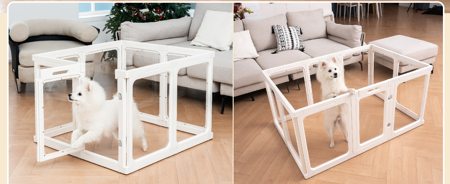 Акриловий вольєр для цуценят, 60 см, прозорий захист для собак, портативний вольєр для цуценят та собак середніх розмірів, для використання в приміщенні та на вулиці, 10 панелей, білий