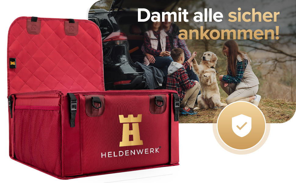 Автокрісло для собак HELDENWERK Extra Stabiler - надійне, водонепроникне, з 5 ременями, для заднього та переднього сидіння (Червоний, Стандартний розмір)