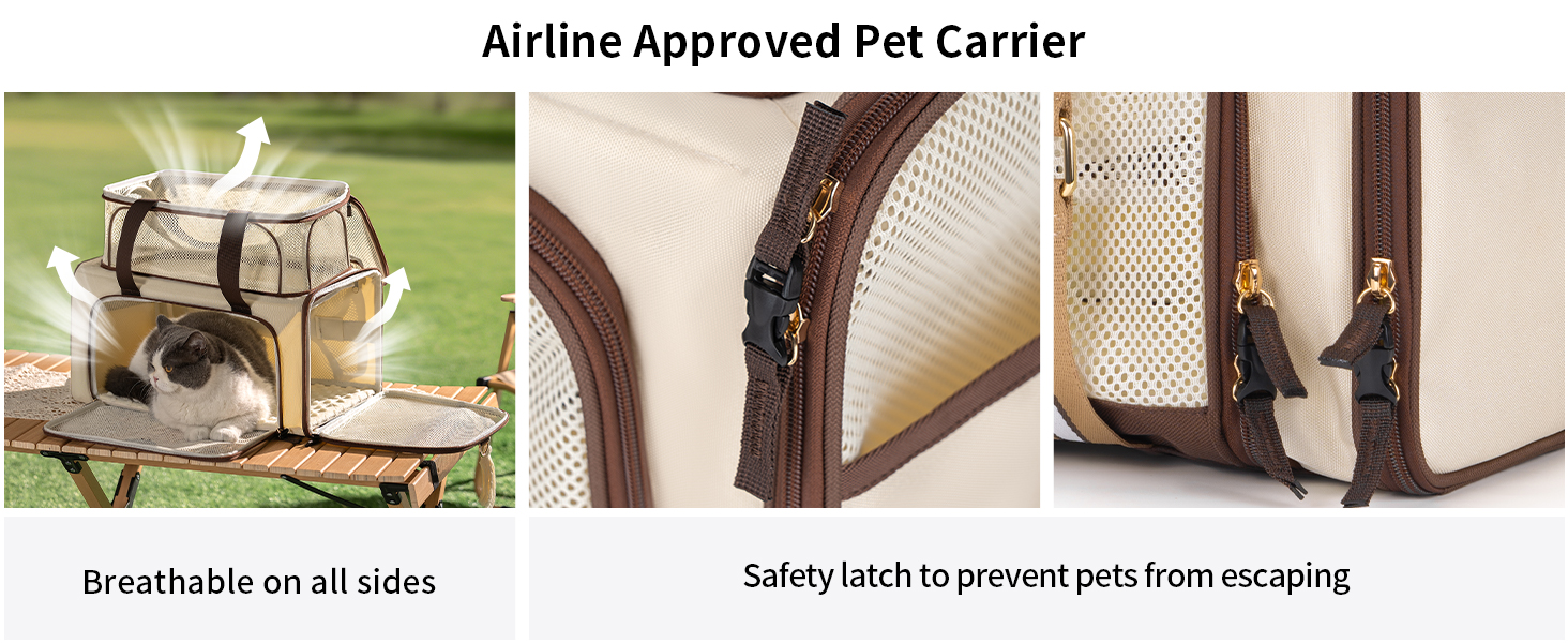 Транспортна сумка для котів Wakytu, схвалена авіакомпаніями, розширювана, м'яка переноска для кошенят та маленьких собак з великим килимком