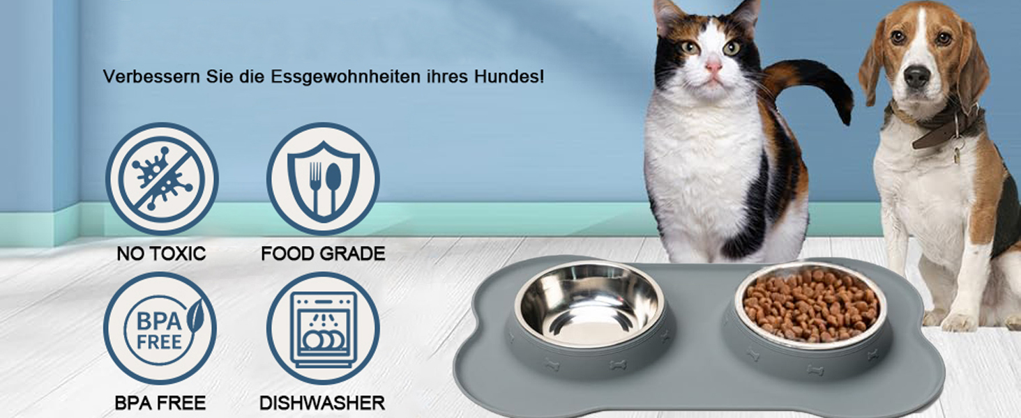 CEASELESLY Миски для собак з нержавіючої сталі, 2 шт по 400 мл, з підставкою з силікону, для собак середніх та малих порід, котів та цуценят, корм для тварин (темно-сірий)