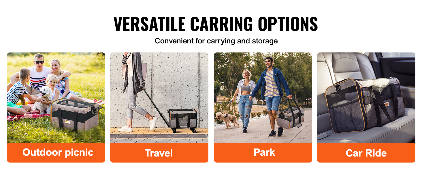 Тролей для собак VEVOR, розкладний, до 15,8 кг, з сумкою для зберігання, 4 колеса, з оксфорду 600D, сірий, ідеальний для подорожей