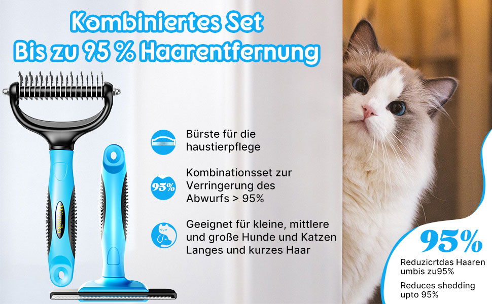 Двостороння щітка для вичісування підшерстка котів та собак | Для середніх та великих порід | З нержавіючої сталі