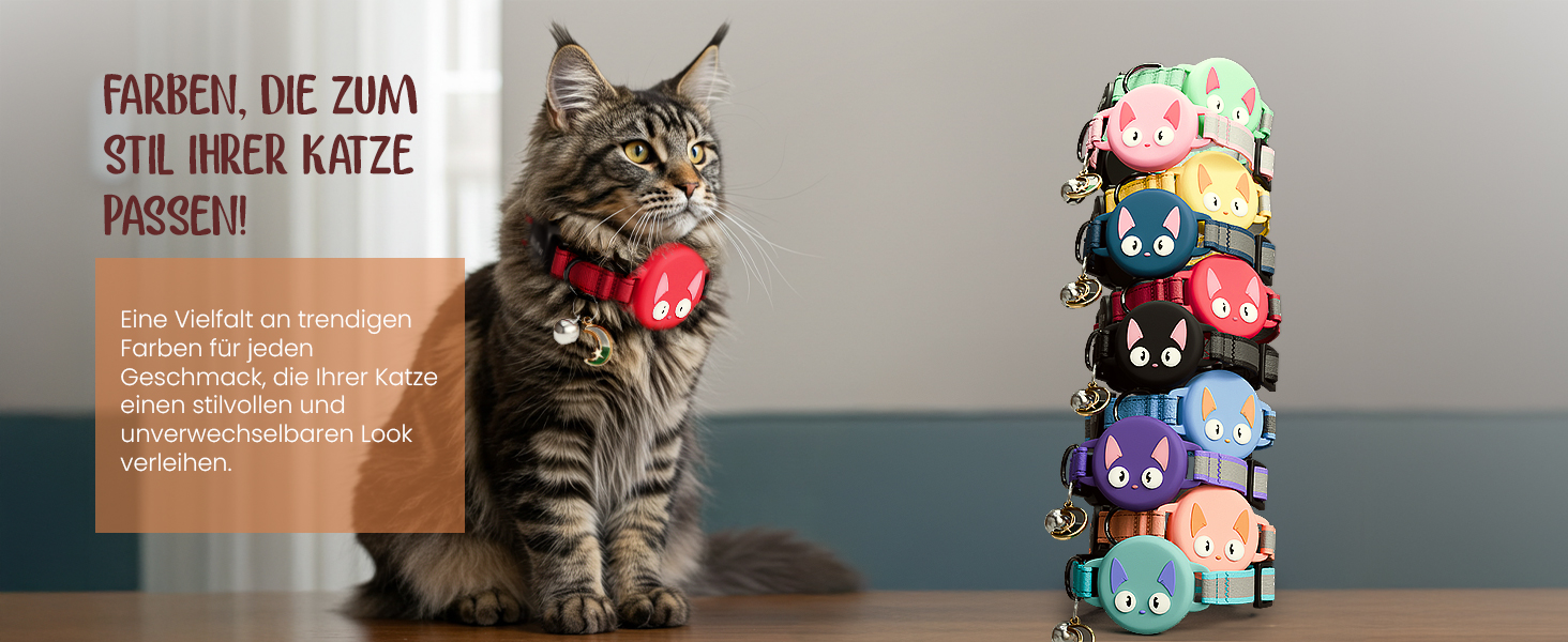 Нашийник для кота KittyTag з аксесуарами, сумісний з Apple Airtag, світловідбиваючий та світловий, GPS, з захистом від задушення, регульований (червоний)