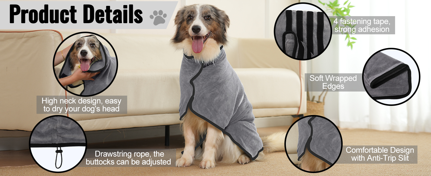 Рушник для собак HezzLuv: ультрапоглинаючий, з мікрофібри, для швидкого висушування, сірий