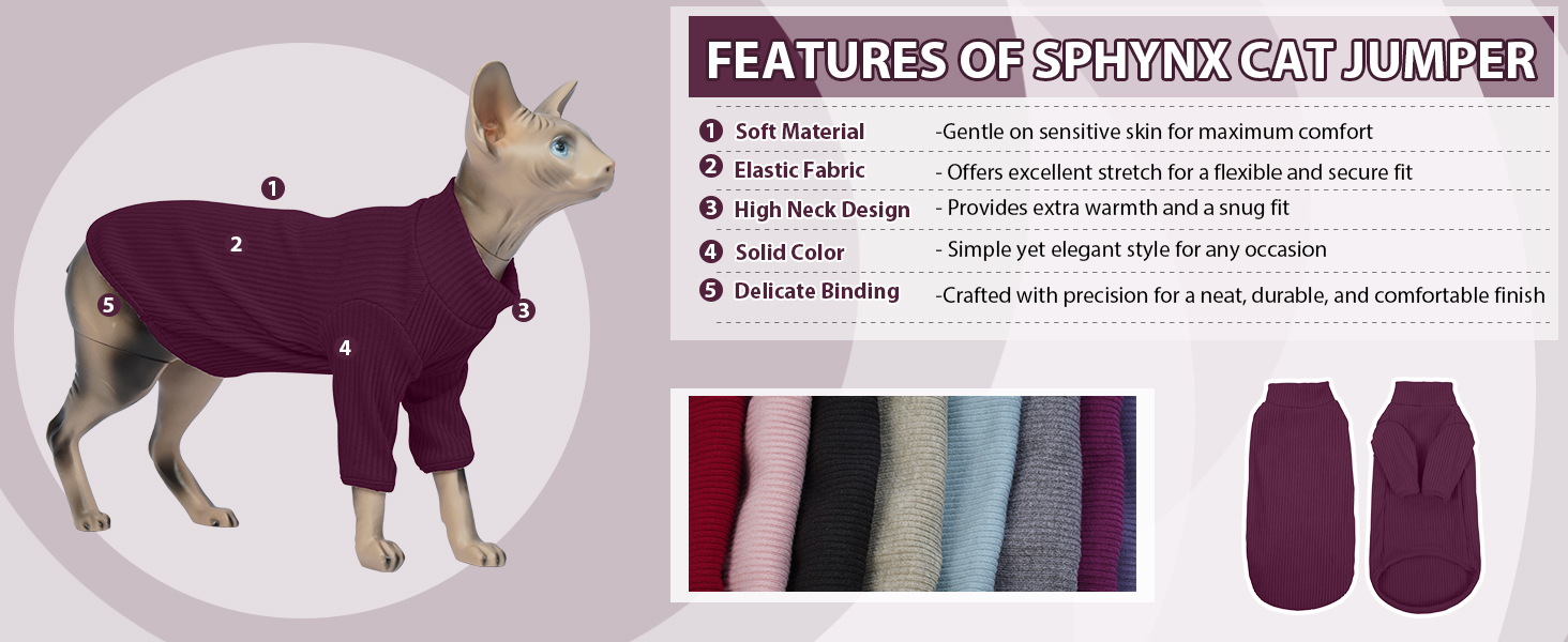 Теплий жилет для безшерстних котів з коміром-гетром, дихаючий, милий одяг для кошенят, теплий костюм для Sphynx, Cornish Rex, Devon Rex, Peterbald (XS, фіолетовий)