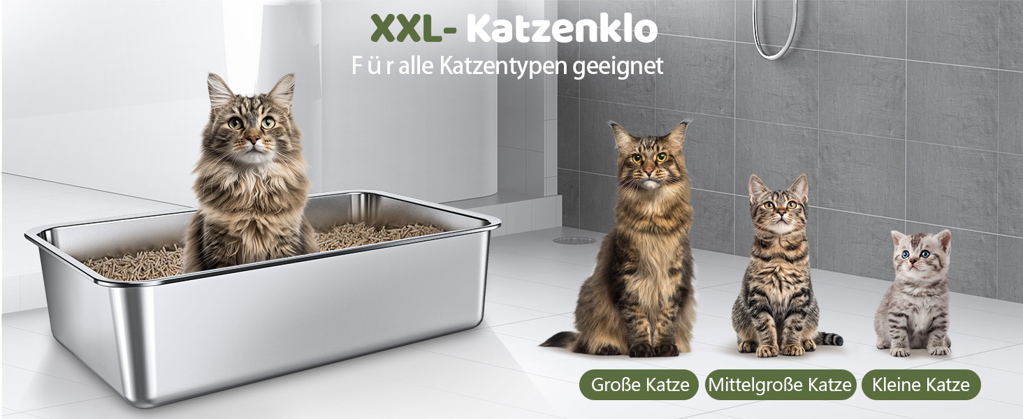Гімрас XXL Лоток для котів з нержавіючої сталі з високим бортиком - товстостінний, не іржавіючий, нейтралізуючий запахи, легко миється. Підходить для котів та кроликів. XX-Large
